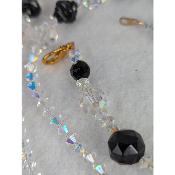 Black Whitby jet(Eng)Upsycled + aurora crystal 3 pieces GP clasps +earwires NIB - Picture 5 of 6